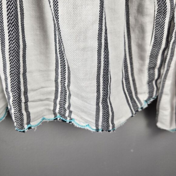 Wrangler Retro Top Womens L White Stripe Embroidered Bell Sleeve Smocked Boho - Picture 5 of 6